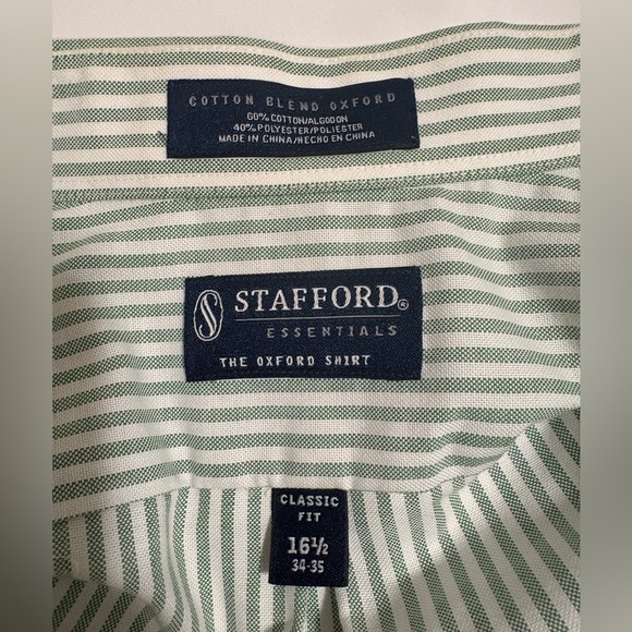 Stanford Essentials Green & White Striped Men's Button Down Oxford Shirt, 34-35 - Picture 2 of 4